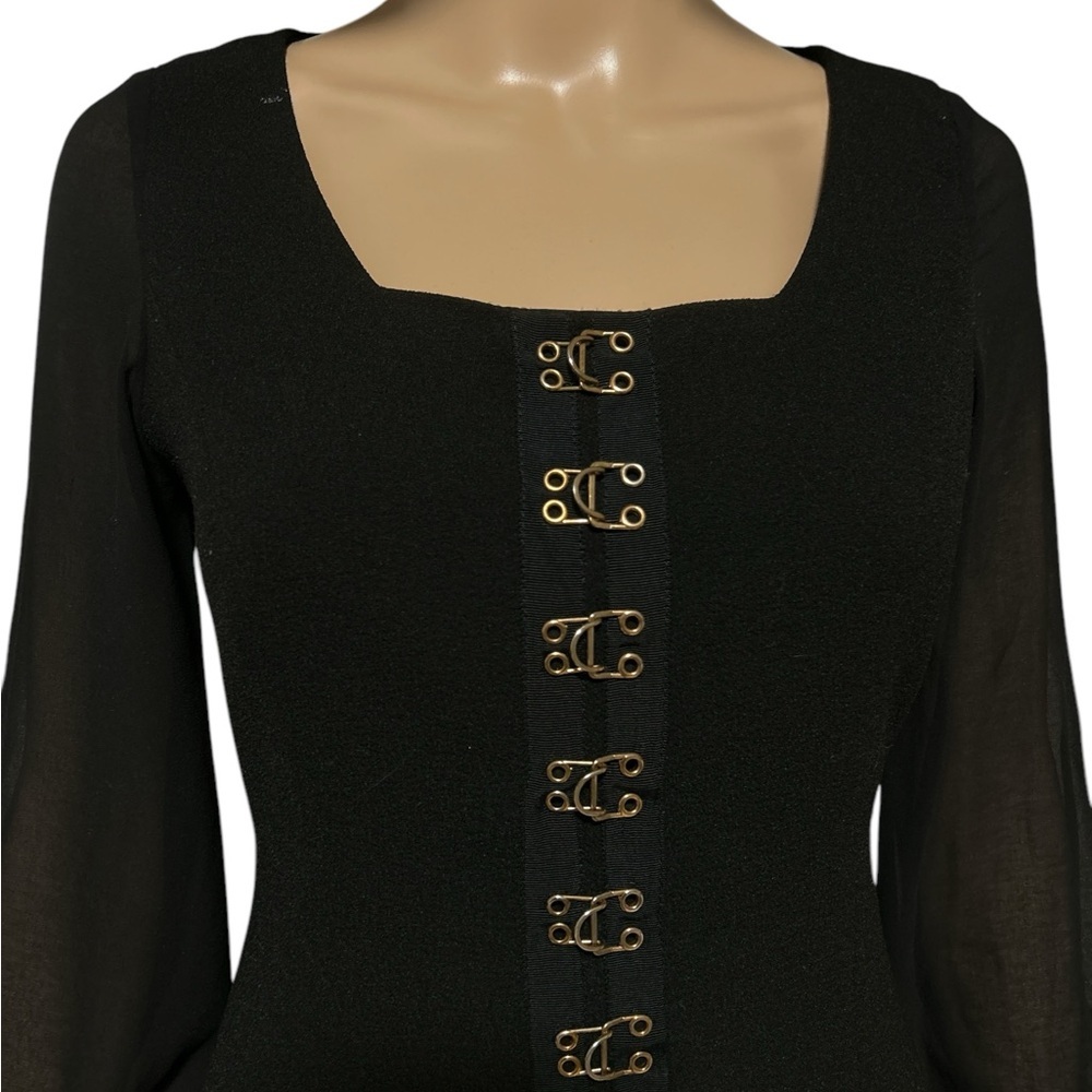 Stunning Elegant Gaby Black Mini Dress with Gold Accents - Picture 3 of 5